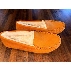 Floopi Women Chestnut Orange Faux Fur Lined Moccasin Slippers Size 7 Style 323